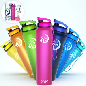 ZORRI 28 oz Water Bottle with Sponge Cleaning Brush & Strainer, Leakproof BPA & Toxic Free，Lightweight Drinking Water Bottles with Nylon Carrying Strap, Ensure You Drink Enough Water for Fitness Gym Outdoor